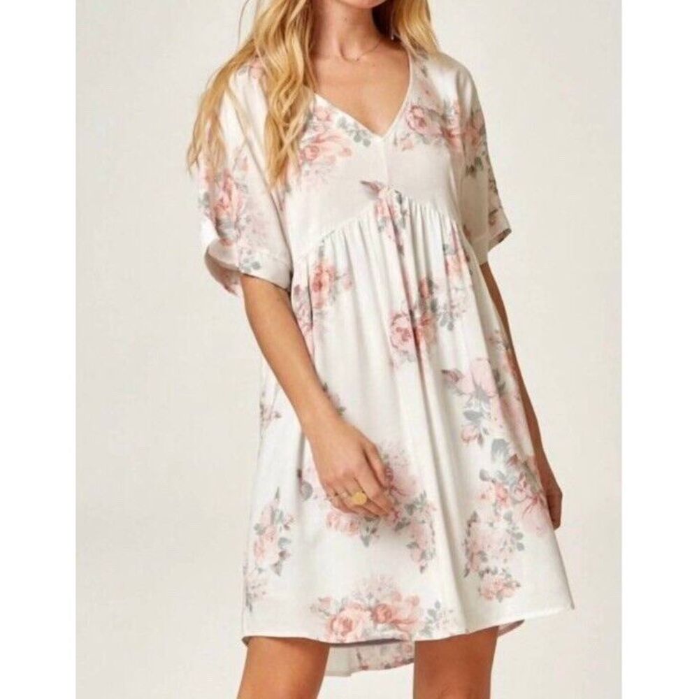 Andree By Unit Babydoll‎ Dress Ivory Peach Pink Rose Floral S Mini